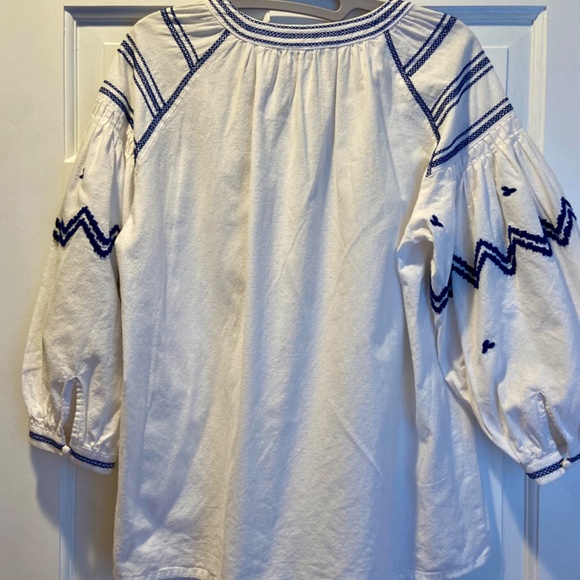 Zara Size Small Boho Blouse w/ Blue Embroidery & Tassel Detail - Picture 11 of 13